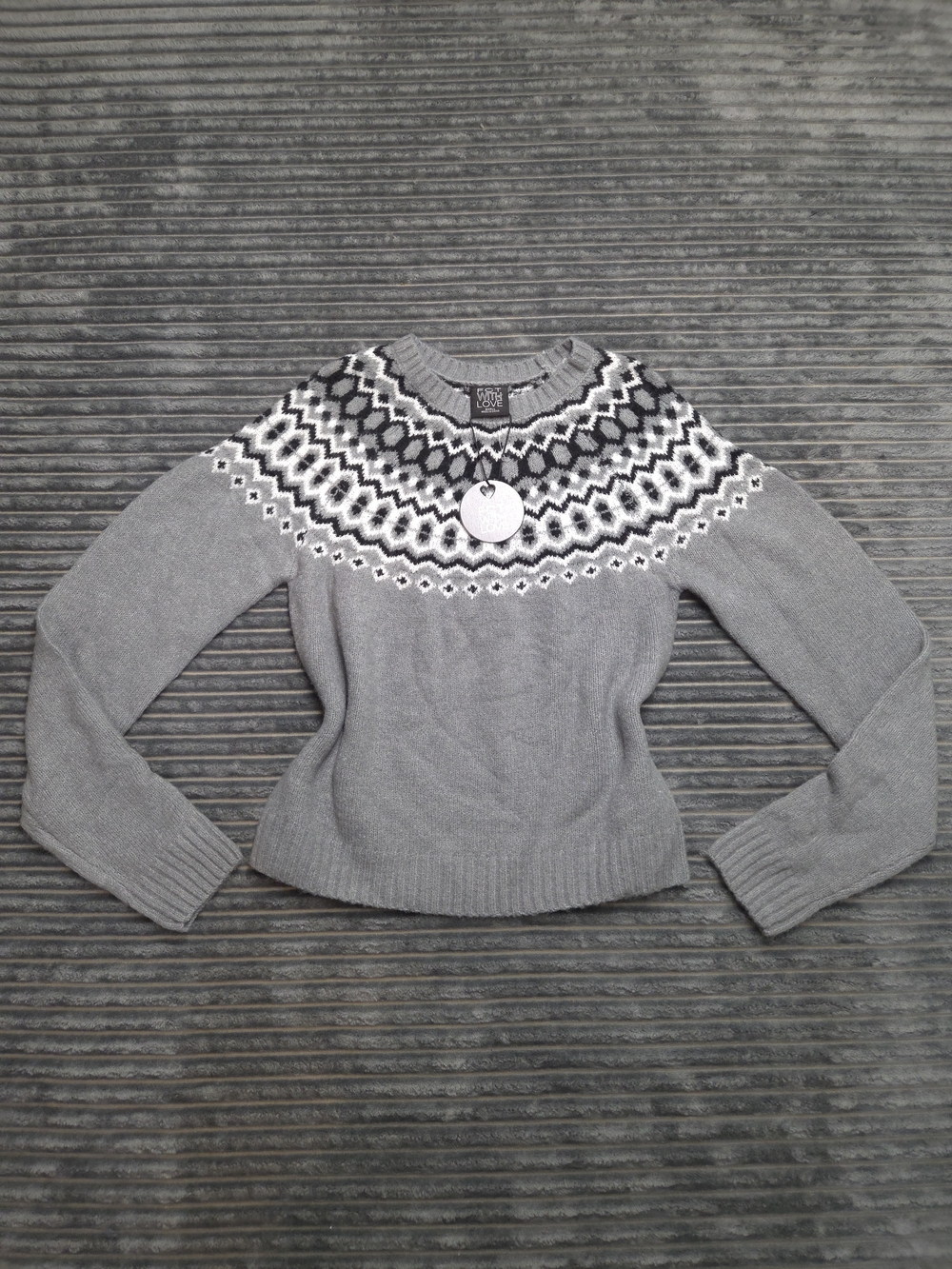 Women's Gray Fair Isle Crewneck Sweater